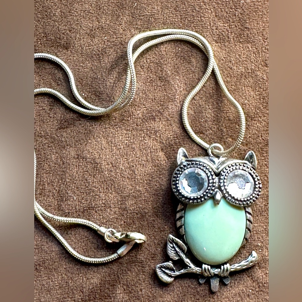 Faux Larimar Owl Necklace
